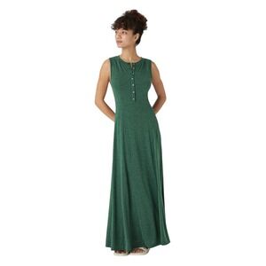 NWT Halara Dark Green Floral Henley Sleeveless Flare Maxi Dress Large